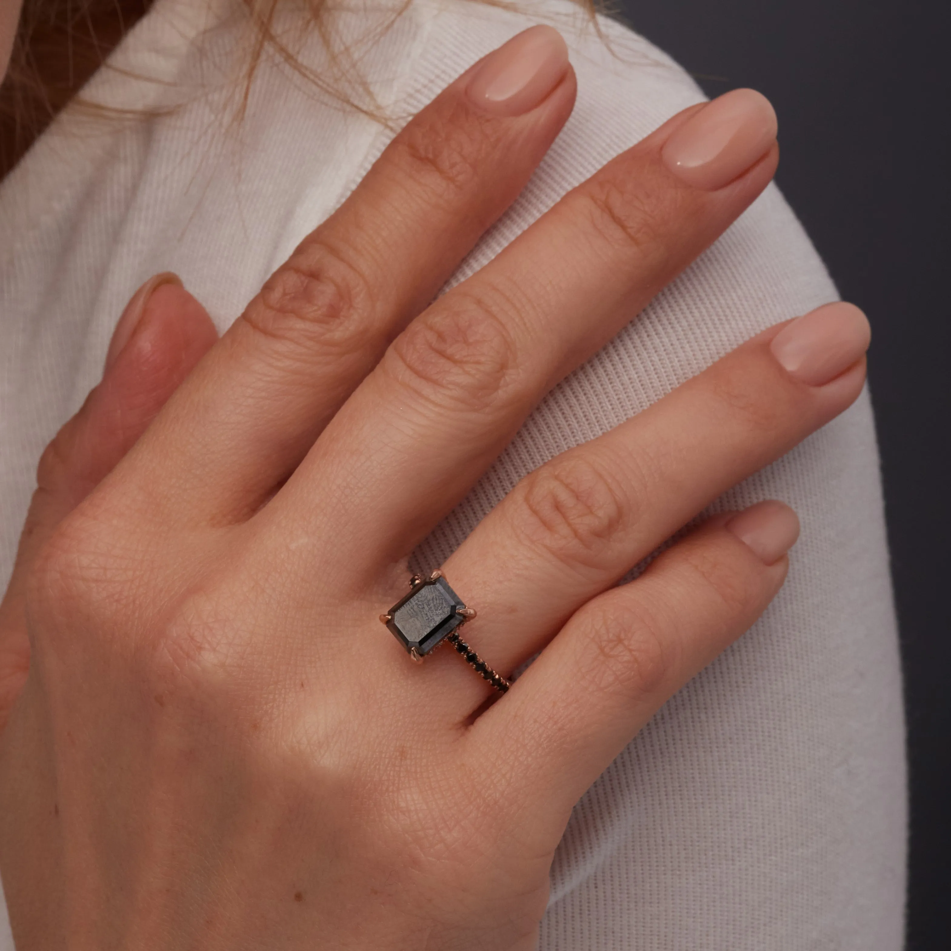 Oscura Magia- Black Diamond  Natural Black Diamond Emerald Cut Engagement Ring  in Yellow Gold