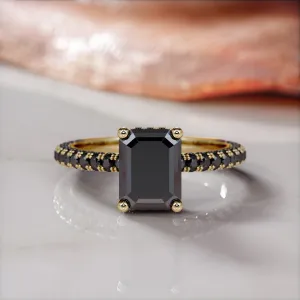 Oscura Magia- Black Diamond  Natural Black Diamond Emerald Cut Engagement Ring  in Yellow Gold