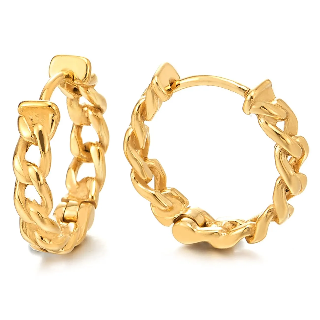 Pair Stainless Steel Vintage Tribal Curb Chain Wreath Huggie Hinged Hoop Earrings Unisex Men Women