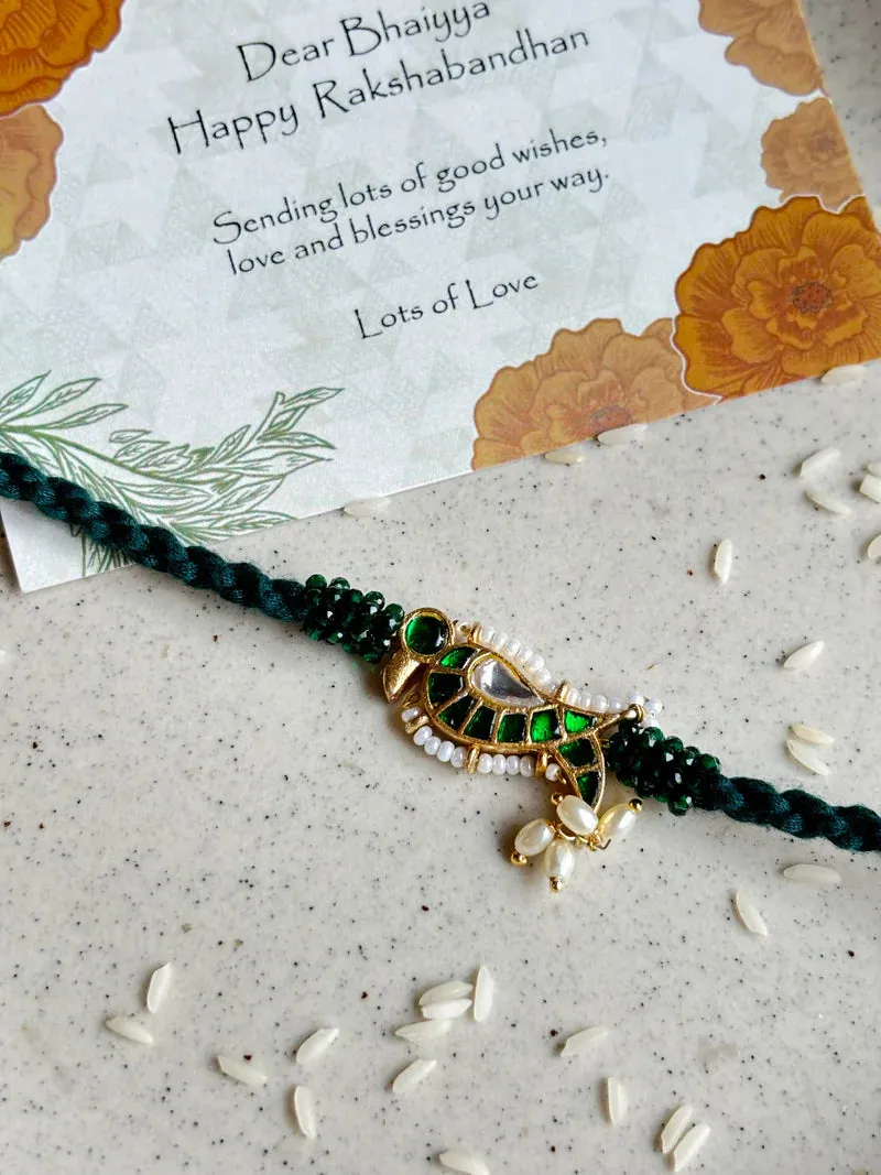 Panchhi Emerald Green Kundan Rakhi