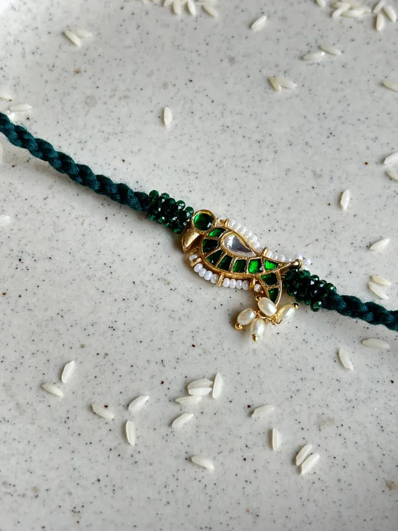 Panchhi Emerald Green Kundan Rakhi