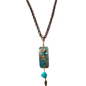 Patina Turquoise Long Copper Necklace