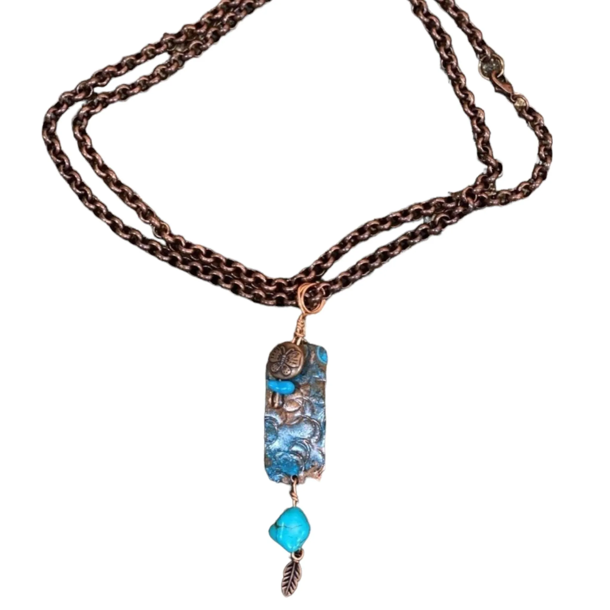 Patina Turquoise Long Copper Necklace