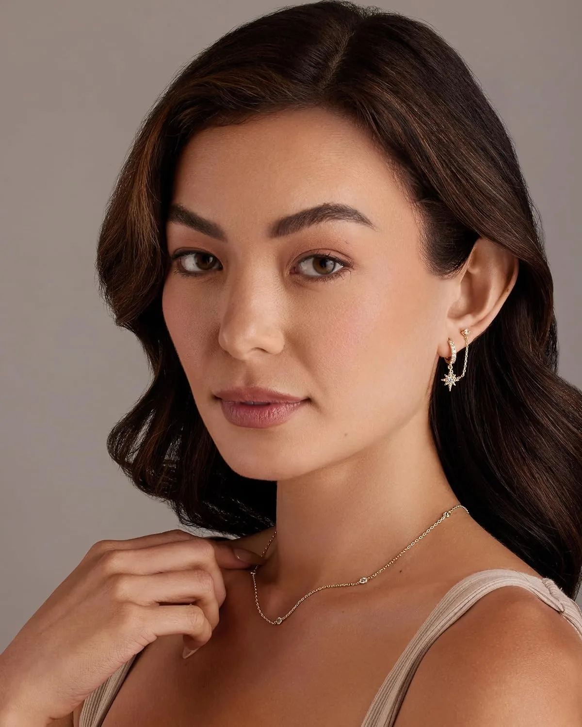 PAVOI 14K Gold Chain Earrings for Women | Double Piercing Dangle Chain Huggie Hoop Earrings | Cubic Zirconia Pearl Stud Ear Cuff Earrings for Women
