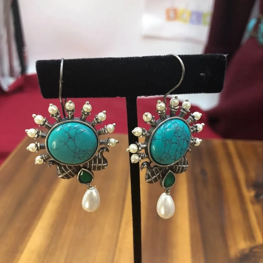 Pearls and Turquoise Stone Earrings