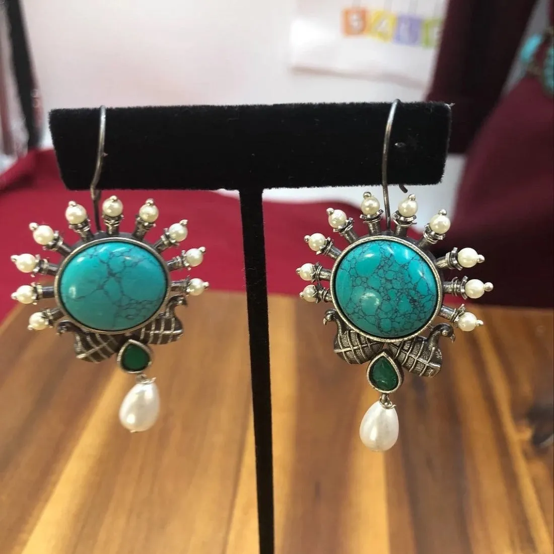 Pearls and Turquoise Stone Earrings