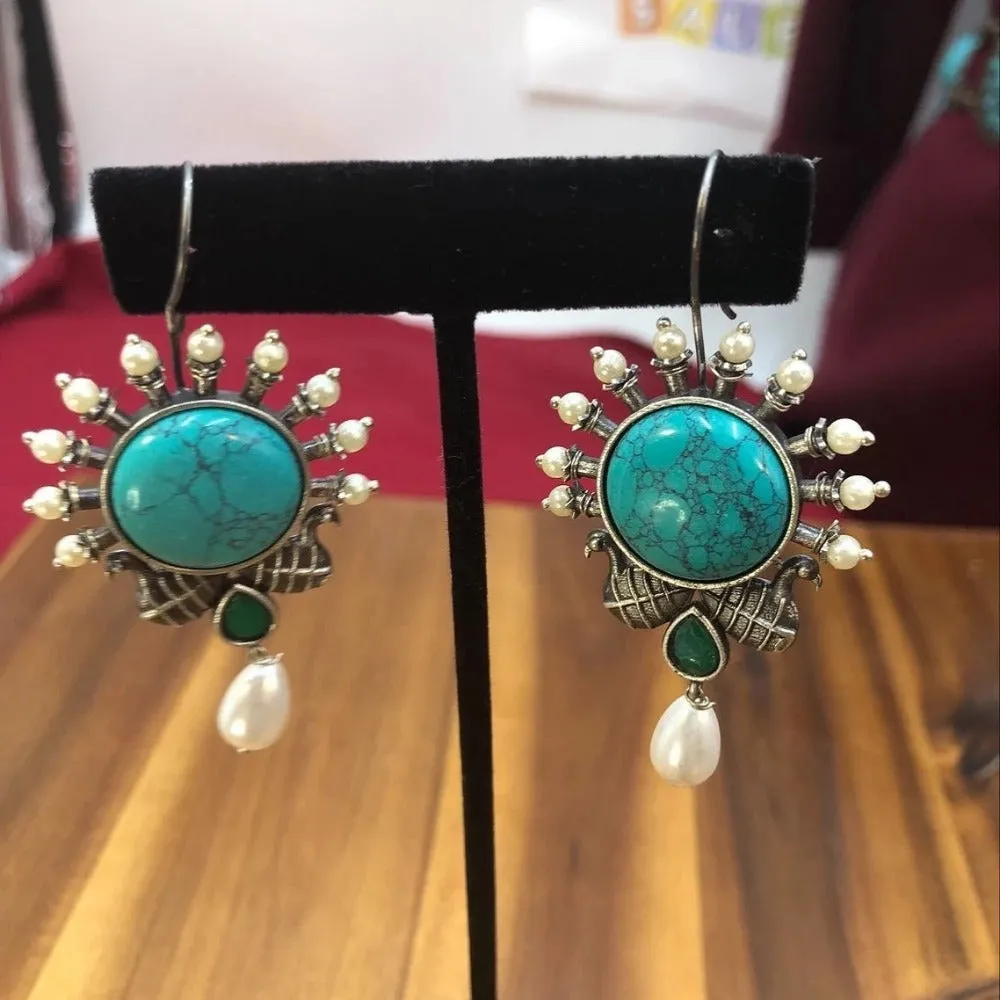Pearls and Turquoise Stone Earrings