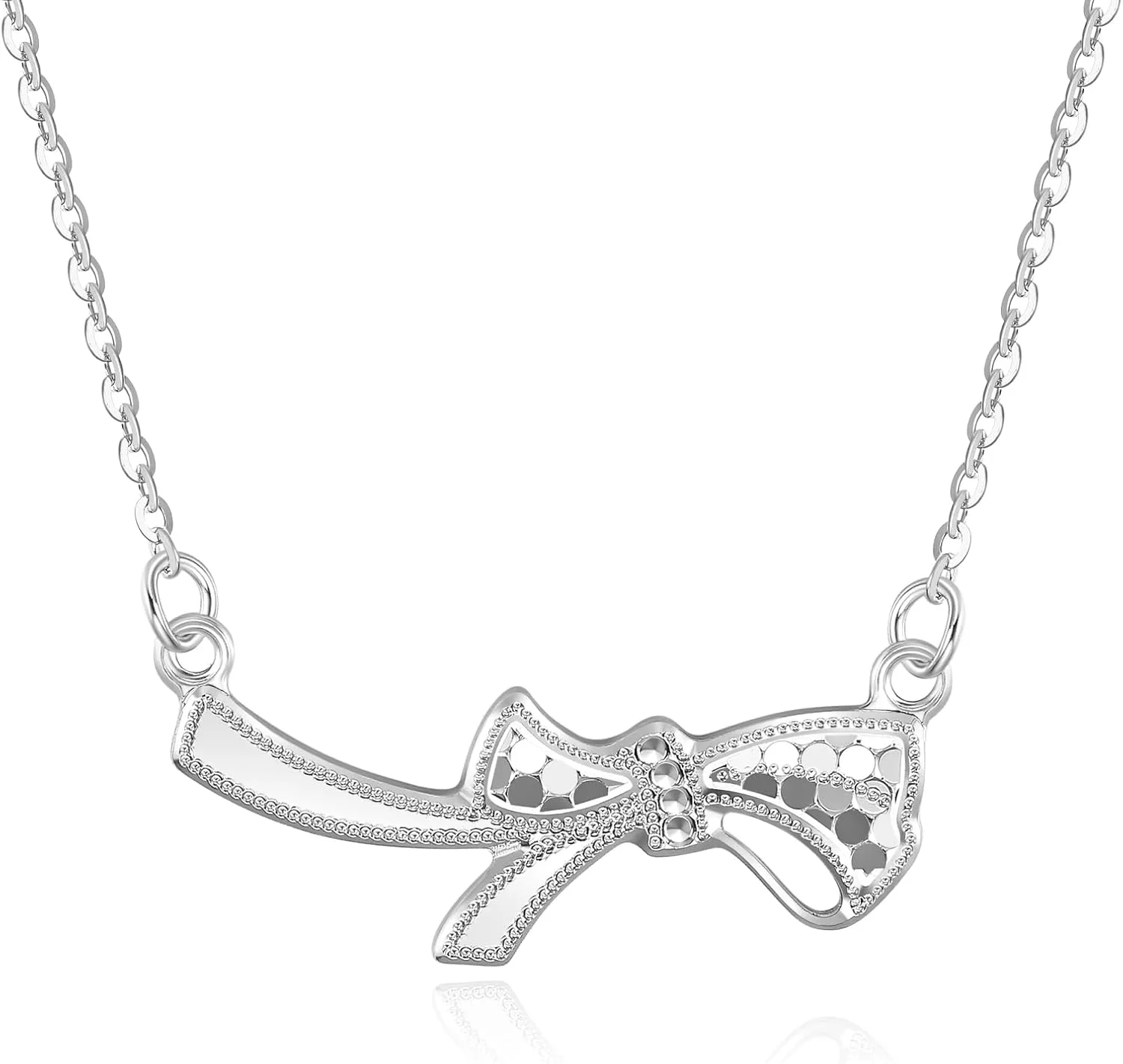 Pendant Necklace,925 Sterling Silver,Platinum Plated,Bowknot Shape,18 inches