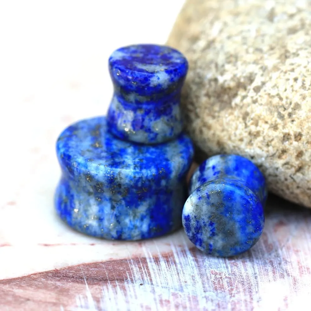 Pierced Owl AAA Grade Natural Lapis Lazuli Stone Double Flared Plugs, Sold as a Pair