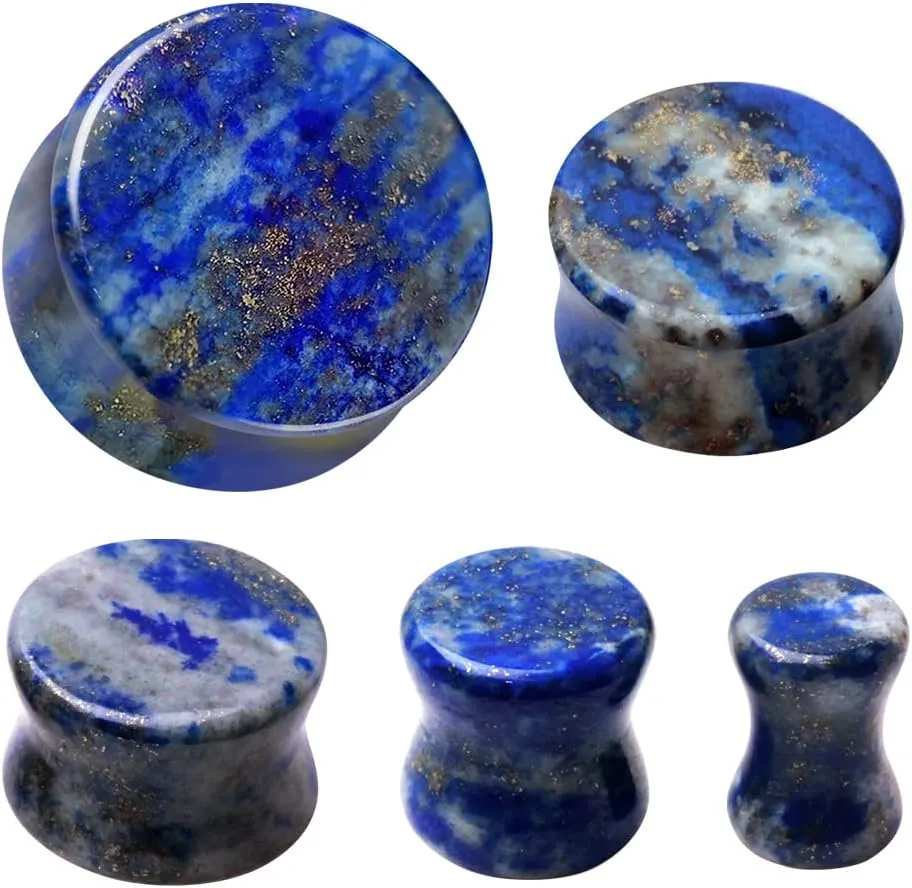 Pierced Owl AAA Grade Natural Lapis Lazuli Stone Double Flared Plugs, Sold as a Pair