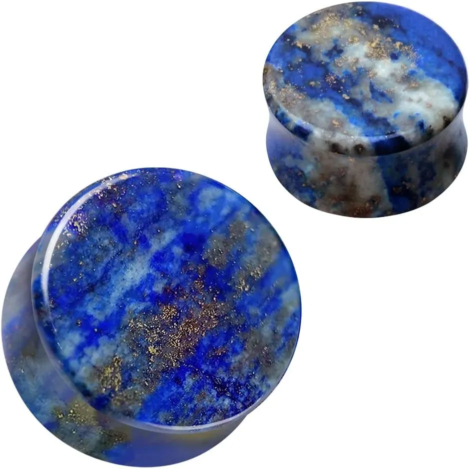 Pierced Owl AAA Grade Natural Lapis Lazuli Stone Double Flared Plugs, Sold as a Pair