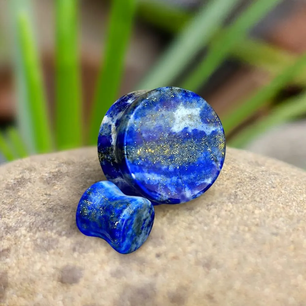 Pierced Owl AAA Grade Natural Lapis Lazuli Stone Double Flared Plugs, Sold as a Pair