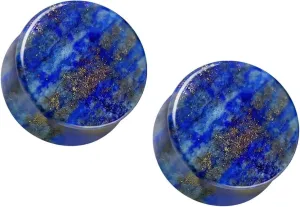 Pierced Owl AAA Grade Natural Lapis Lazuli Stone Double Flared Plugs, Sold as a Pair