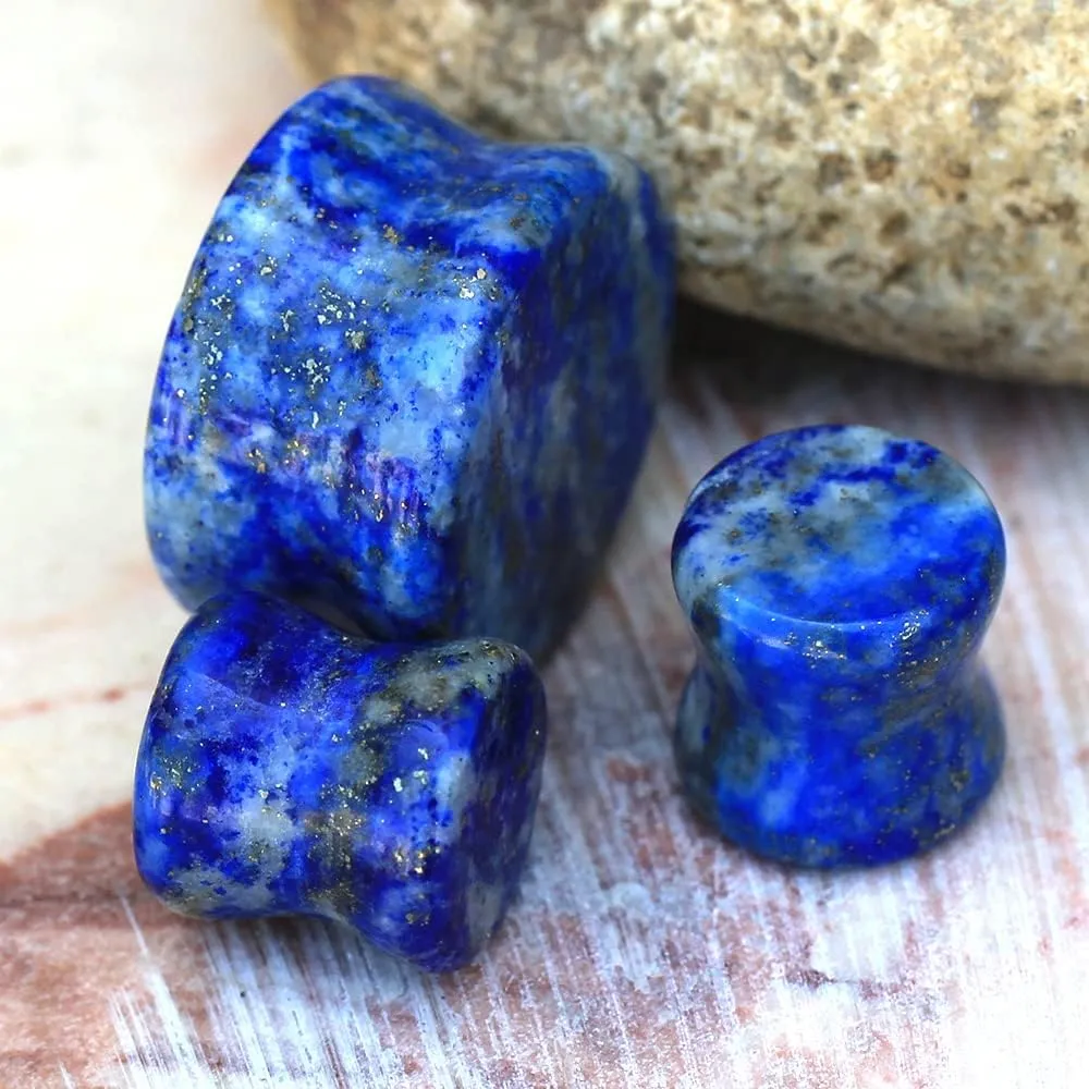 Pierced Owl AAA Grade Natural Lapis Lazuli Stone Double Flared Plugs, Sold as a Pair