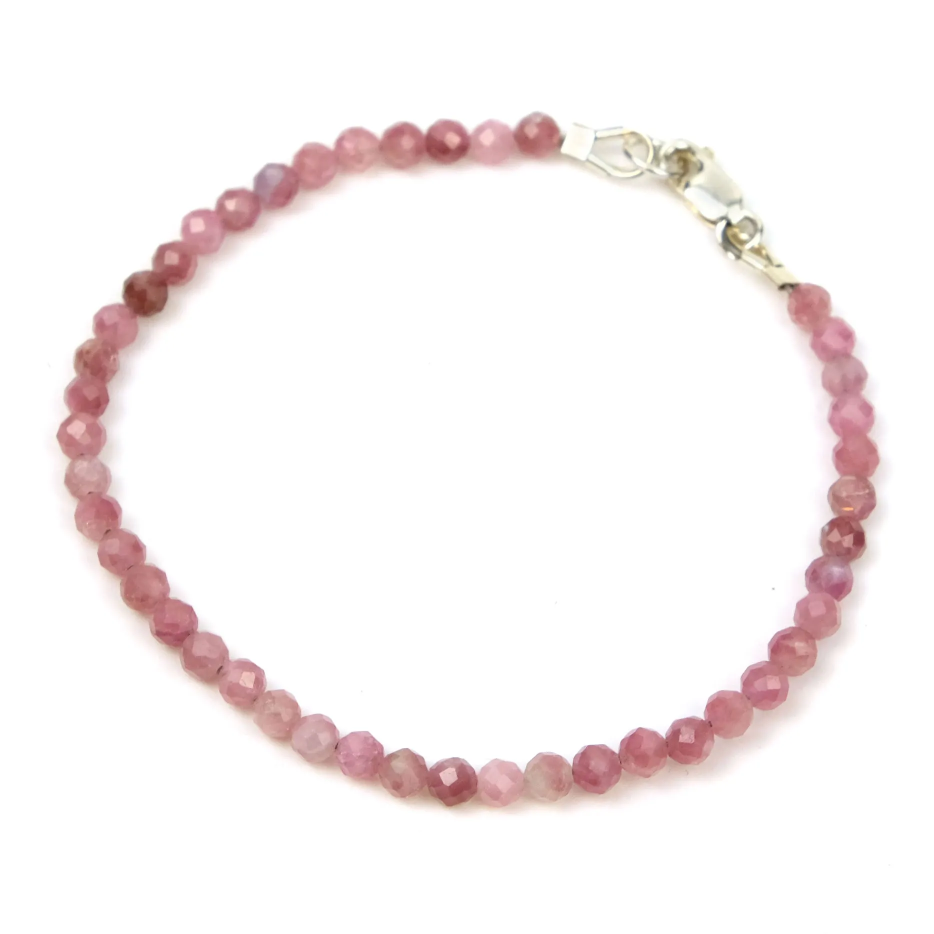Pink Sapphire 3mm Faceted Round Bracelet with Sterling Silver Lobster Claw Clasp