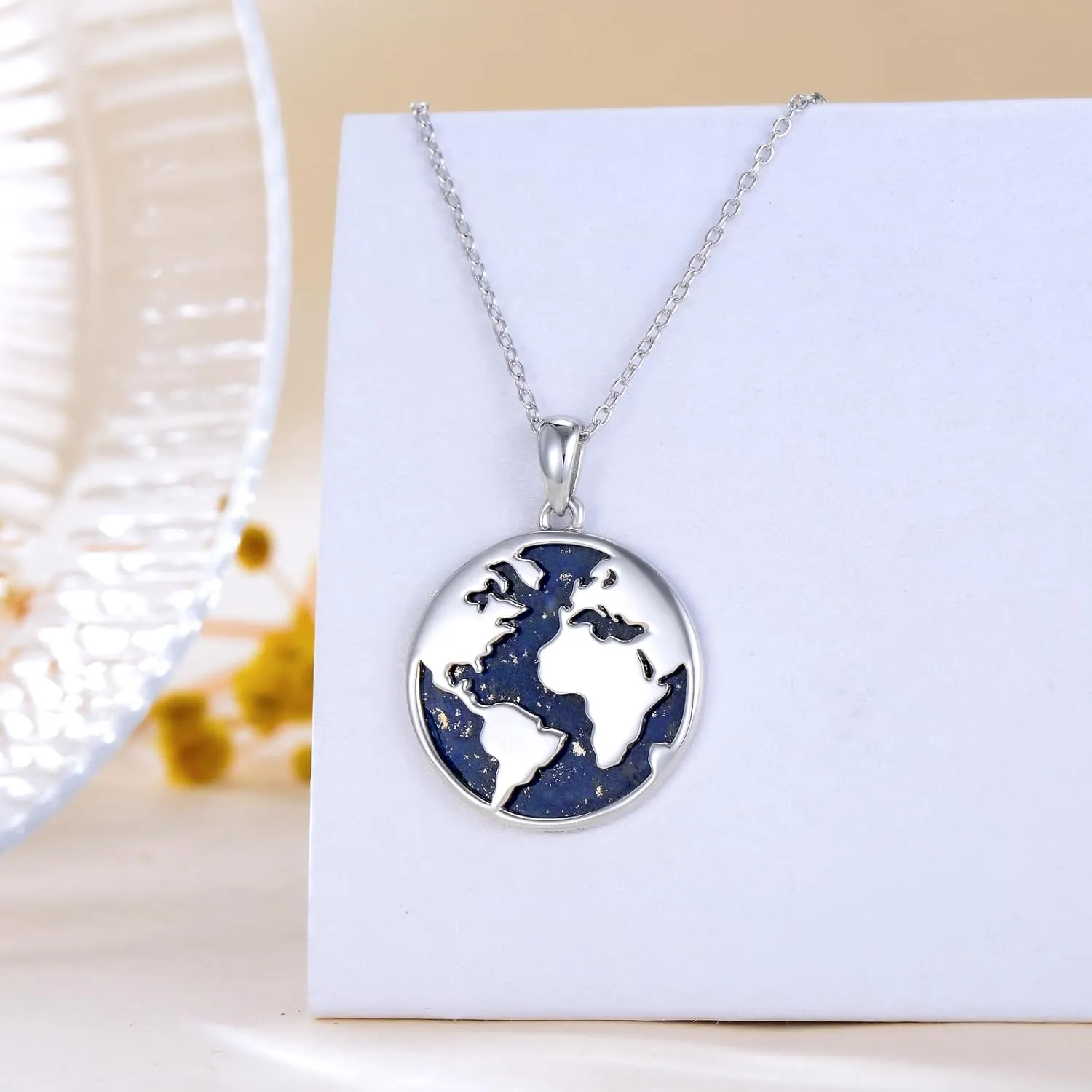 PROESS Planet Necklace 925 Sterling Silver Space Astronaut/Earth/Saturn/Moon Pendant Necklace Universe Jewelry Presents for Women Men