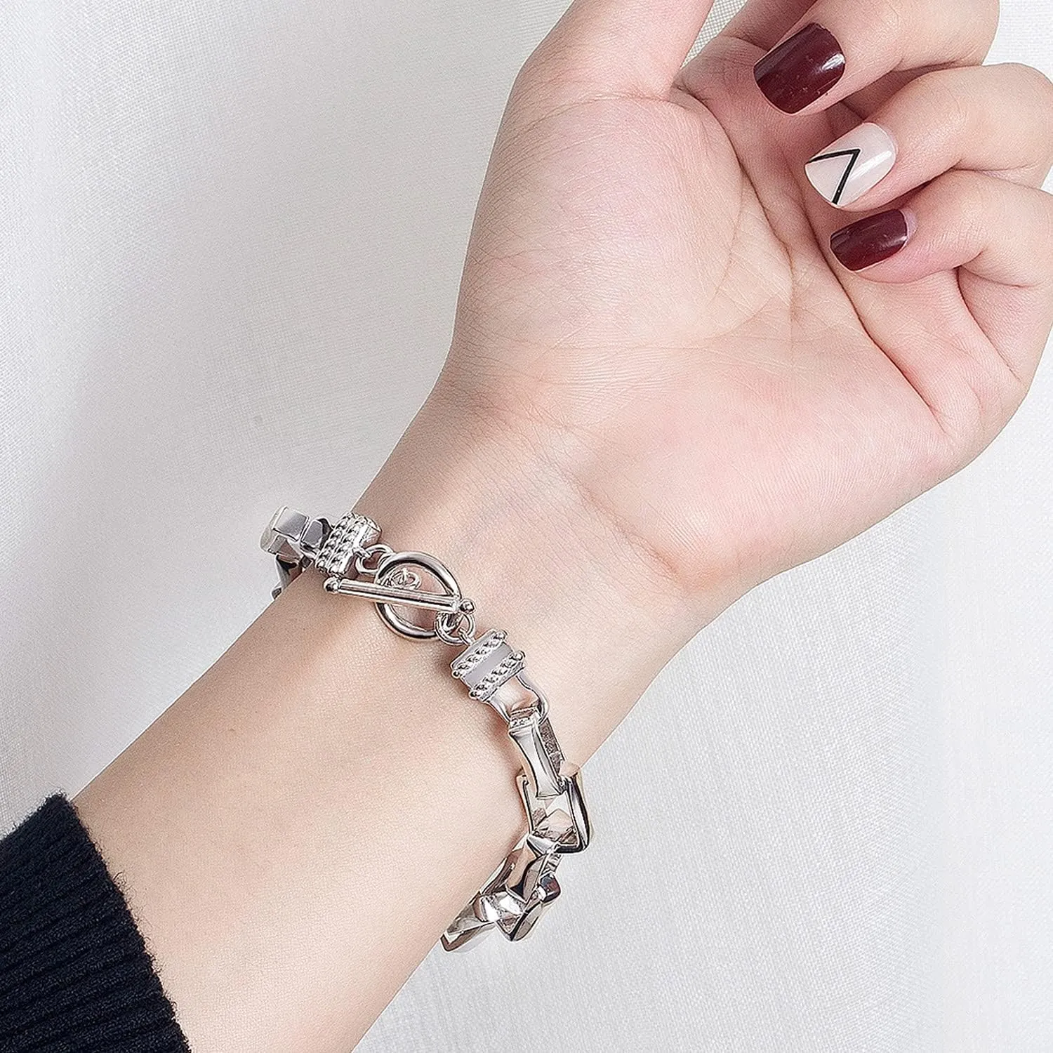 Punk Men & Woman Solid Silver Bracelet Jewelry 925 Sterling Silver Rolo Chain 10MM 7 "8" 9 "10" Charm Lock Bangle Hip Hop Accessories