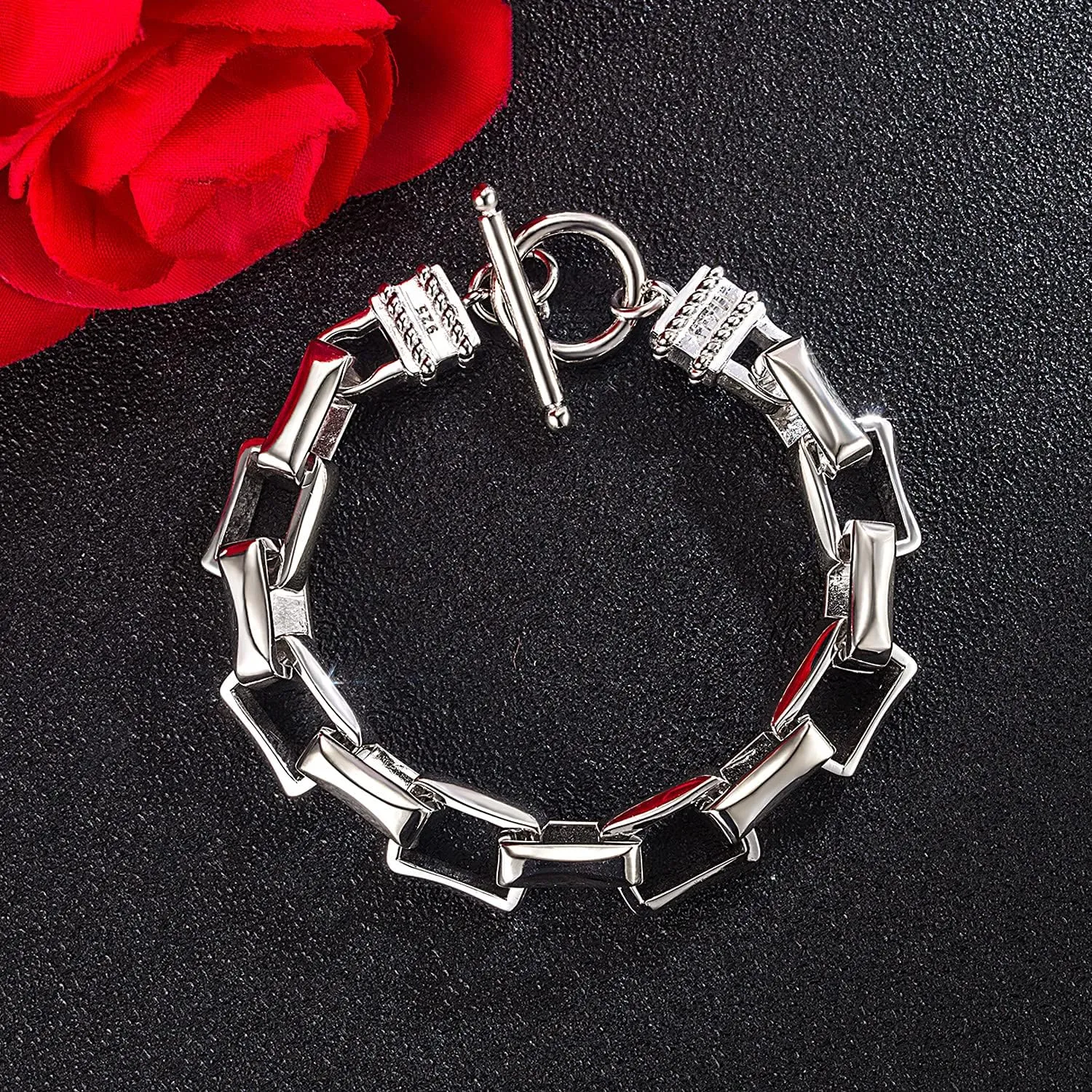 Punk Men & Woman Solid Silver Bracelet Jewelry 925 Sterling Silver Rolo Chain 10MM 7 "8" 9 "10" Charm Lock Bangle Hip Hop Accessories