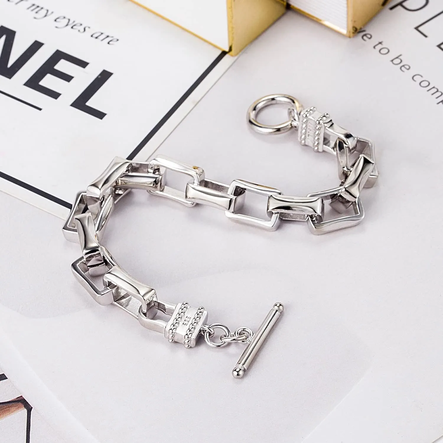 Punk Men & Woman Solid Silver Bracelet Jewelry 925 Sterling Silver Rolo Chain 10MM 7 "8" 9 "10" Charm Lock Bangle Hip Hop Accessories