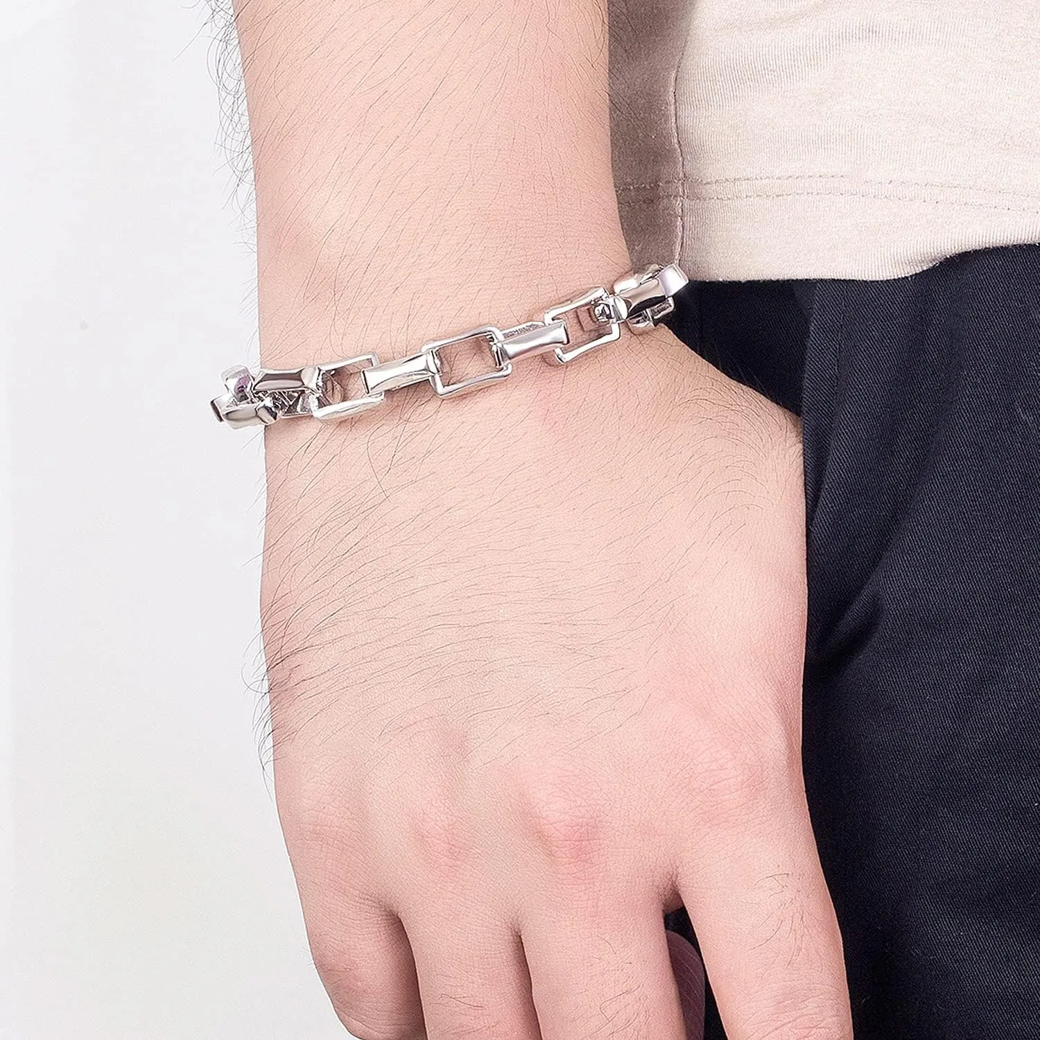 Punk Men & Woman Solid Silver Bracelet Jewelry 925 Sterling Silver Rolo Chain 10MM 7 "8" 9 "10" Charm Lock Bangle Hip Hop Accessories