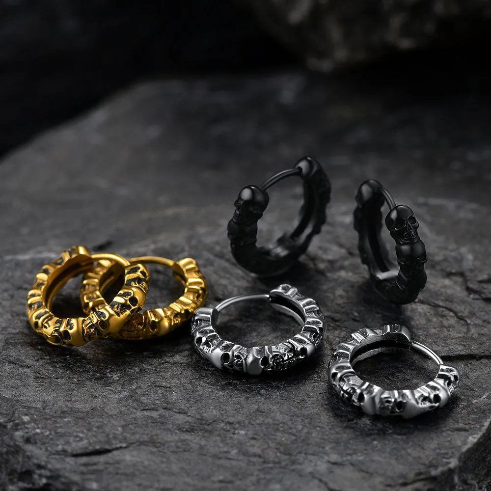 Punk Skull Huggie Hoop Earrings Halloween Gift For Men Women