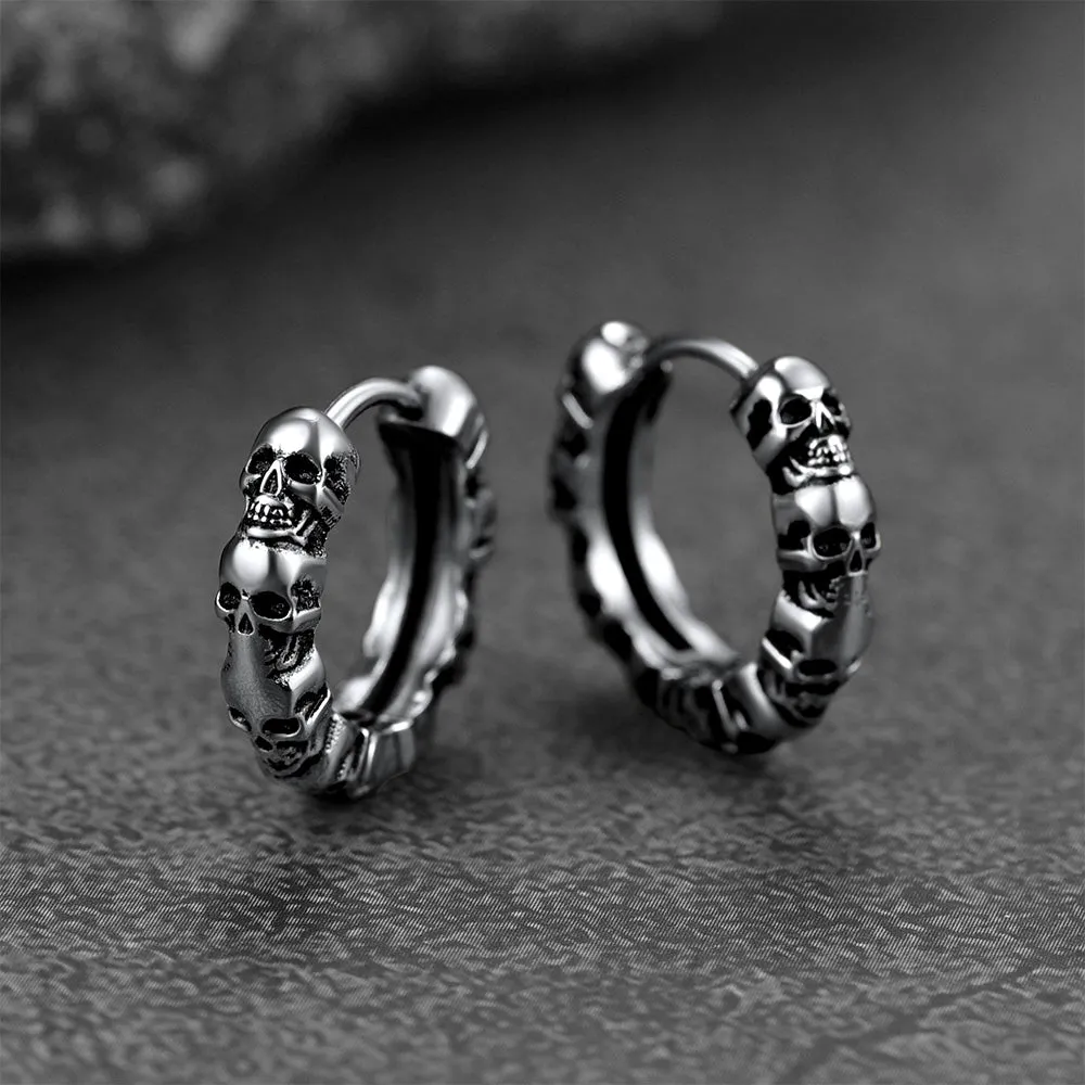 Punk Skull Huggie Hoop Earrings Halloween Gift For Men Women