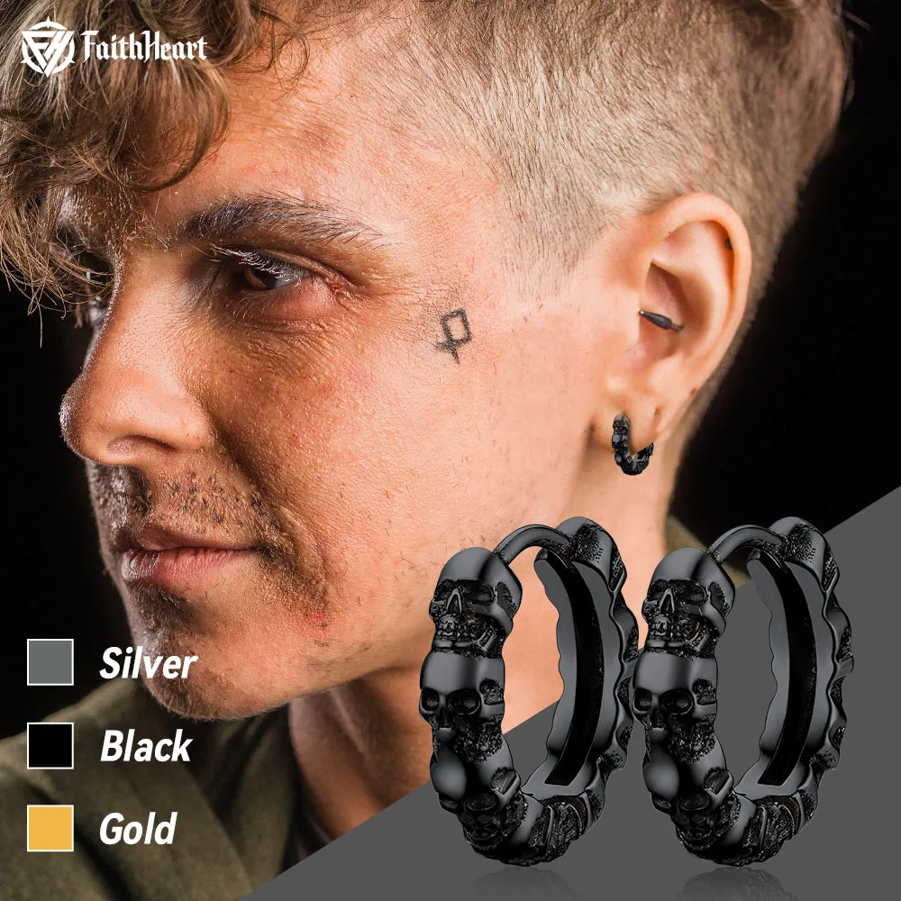 Punk Skull Huggie Hoop Earrings Halloween Gift For Men Women