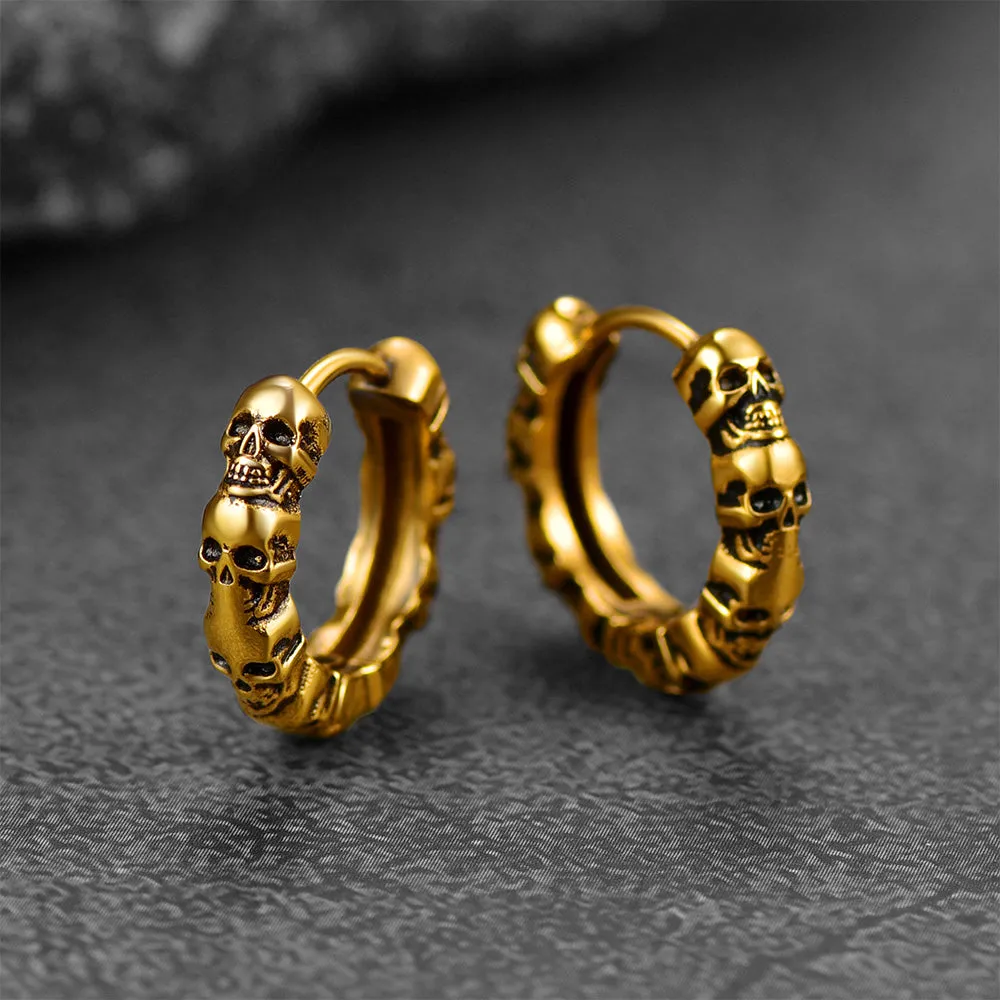 Punk Skull Huggie Hoop Earrings Halloween Gift For Men Women