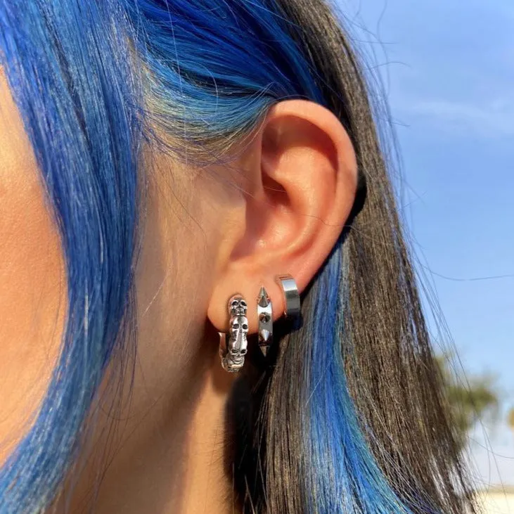Punk Skull Huggie Hoop Earrings Halloween Gift For Men Women