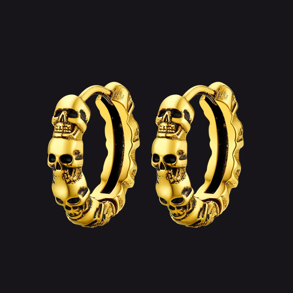 Punk Skull Huggie Hoop Earrings Halloween Gift For Men Women