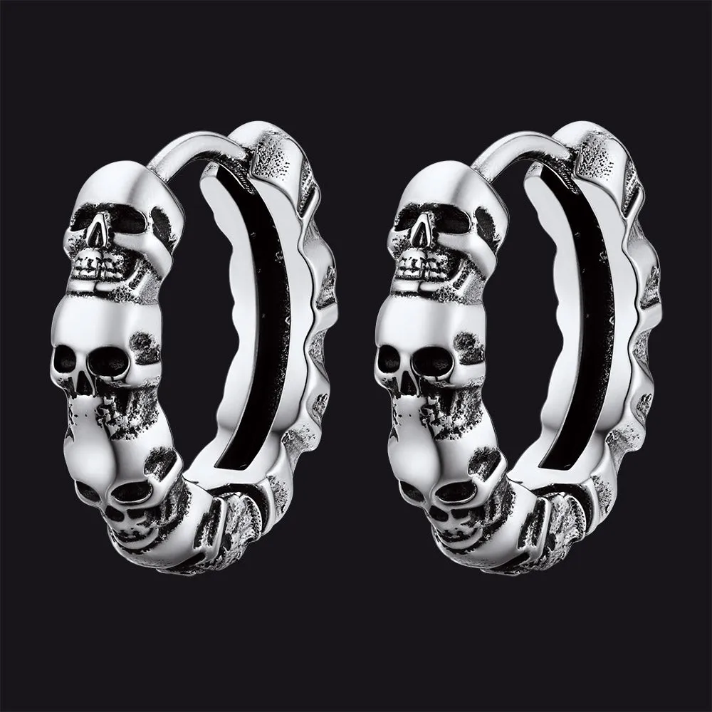 Punk Skull Huggie Hoop Earrings Halloween Gift For Men Women