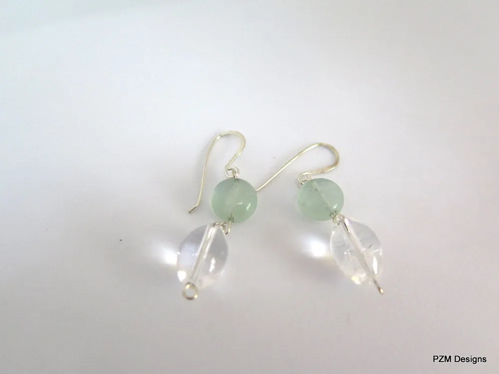 Rainbow Fluorite Drop Earrings with Quartz Crystal