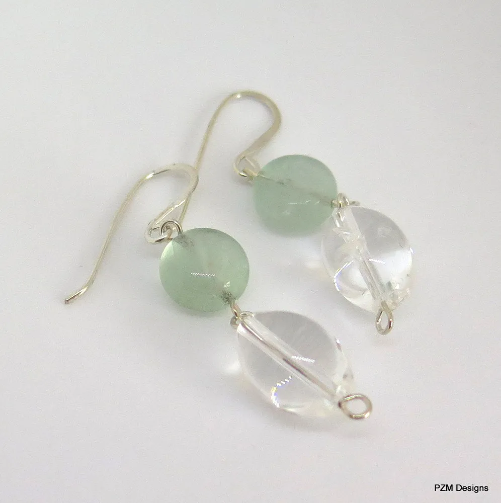 Rainbow Fluorite Drop Earrings with Quartz Crystal
