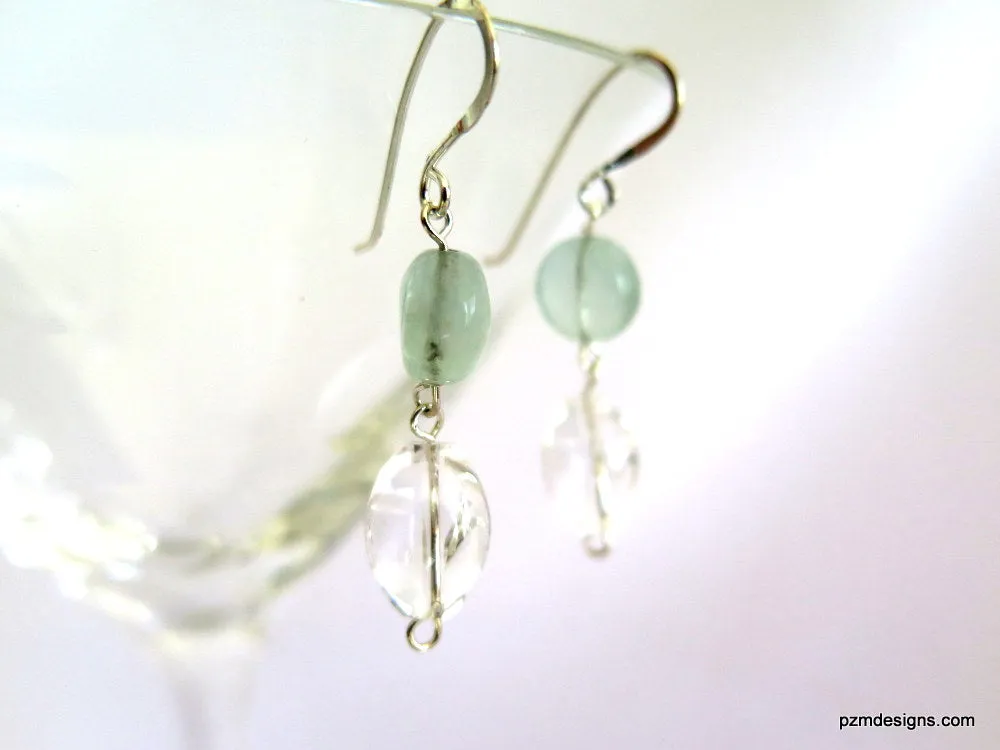 Rainbow Fluorite Drop Earrings with Quartz Crystal