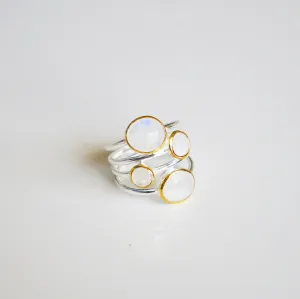Rainbow Moonstone Ring,.925 Sterling Silver Natural Gemstone RIng, Golden Halo Orbit Goddess Ring, Nickel Free Hypoallergenic Statement Ring