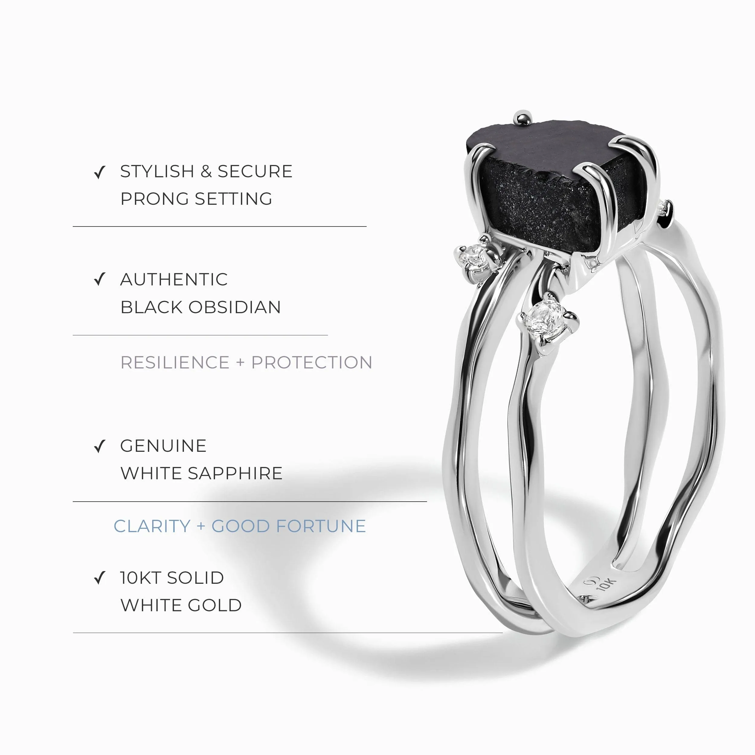 Raw Crystal Solid Gold Ring - Flow Black Obsidian