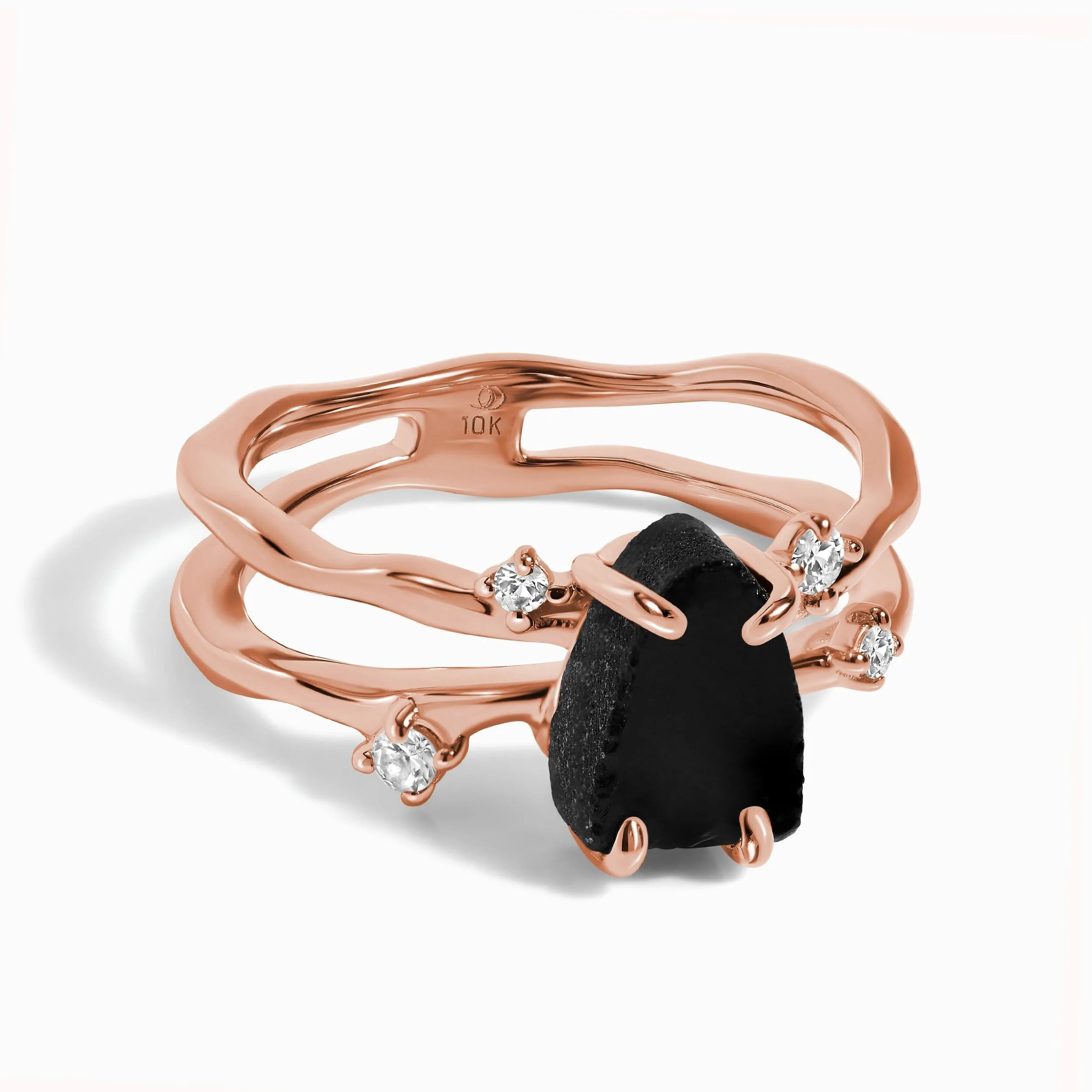 Raw Crystal Solid Gold Ring - Flow Black Obsidian