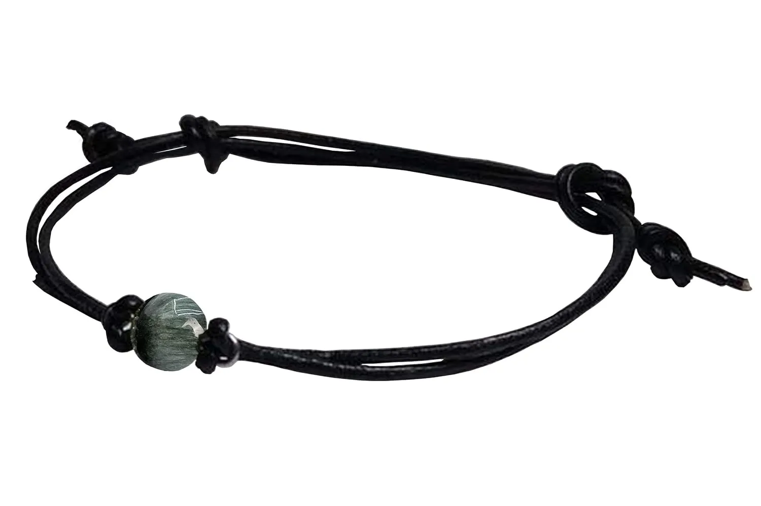 Real 6mm Chrysoberyl Cats Eye Bead on Copper- Bronze-Steel-Black Iron-Silver-Titanium-BlackNiobium-14KGold-14K RoseGold Wire on a Leather or Waxed Cord Adjustable Friendship Bracelet