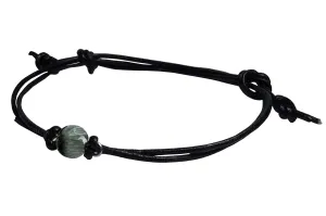 Real 6mm Chrysoberyl Cats Eye Bead on Copper- Bronze-Steel-Black Iron-Silver-Titanium-BlackNiobium-14KGold-14K RoseGold Wire on a Leather or Waxed Cord Adjustable Friendship Bracelet