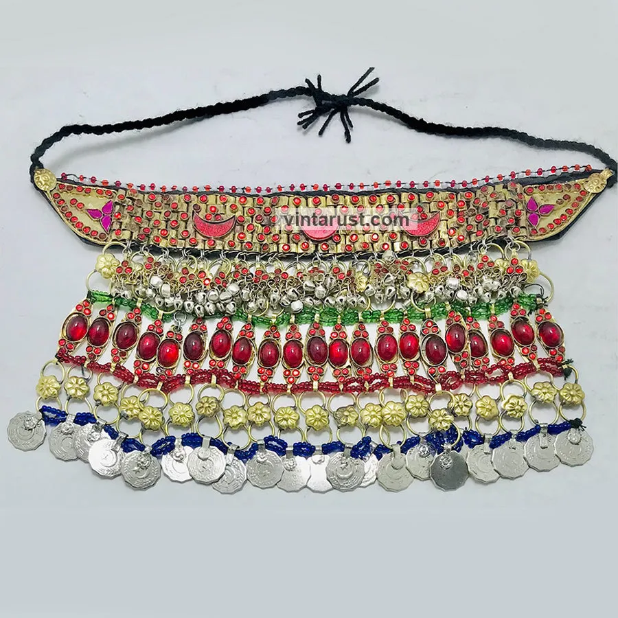 Red Stones With Vintage Coins Multilayer Choker Necklace