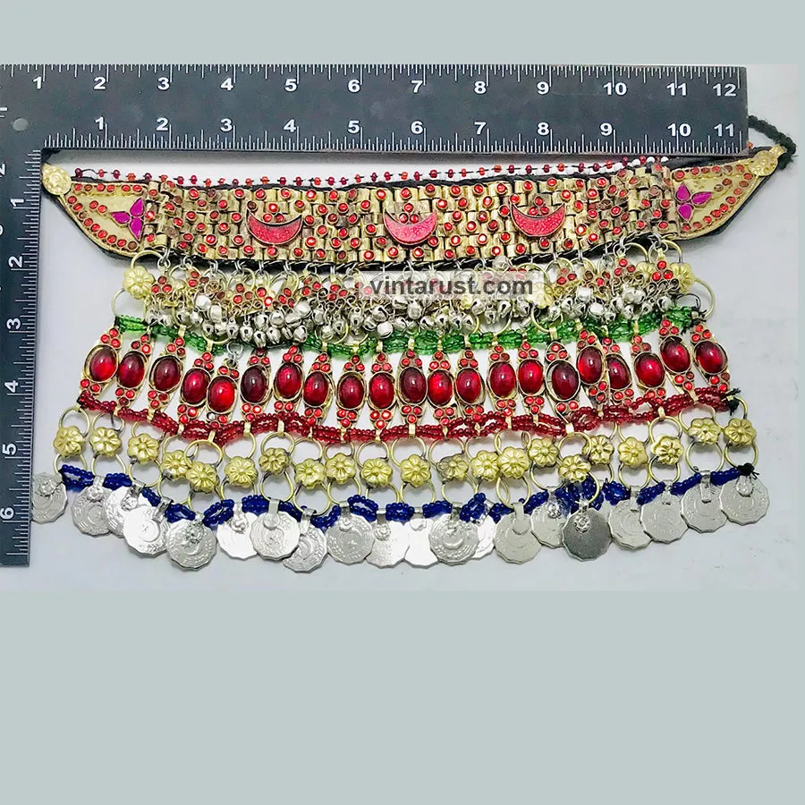 Red Stones With Vintage Coins Multilayer Choker Necklace