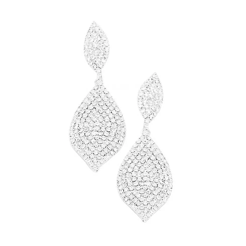 Rhinestone Pave Double Marquise Link Evening Earrings
