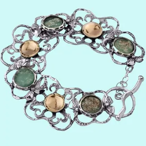 Roman Glass artistic jewelry. silver bracelet goldfilled roman glass bracelet.  verre romain