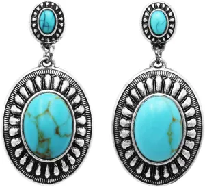 Rosemarie Collections Women's Rodeo Western Statement Double Concho Style Turquoise Drop Dangle Earrings, 1.75"