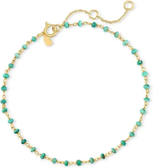 Ross-Simons 3mm Turquoise Bead Anklet in 18kt Gold Over Sterling. 9 inches