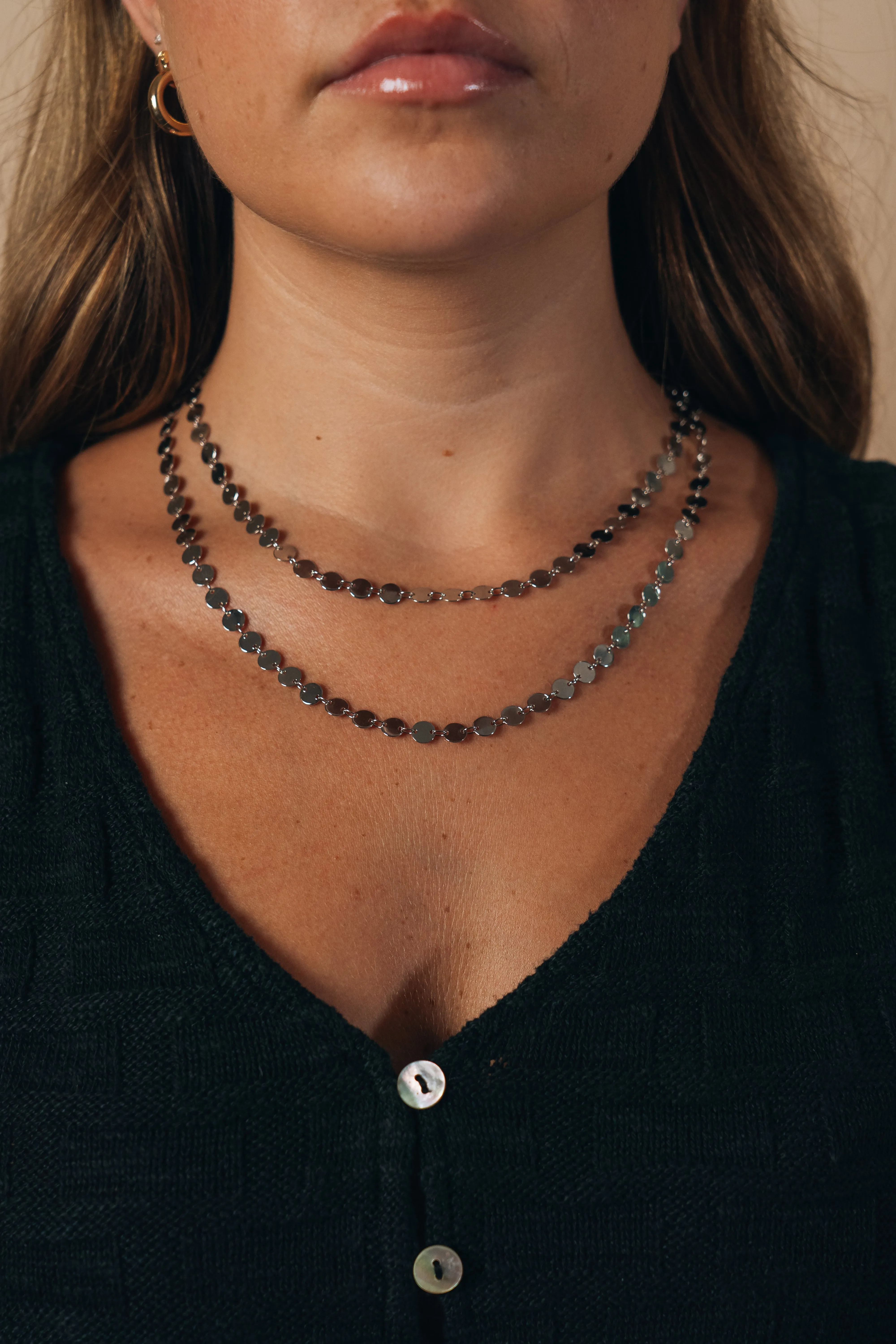 Round Disk Long Chain Necklace