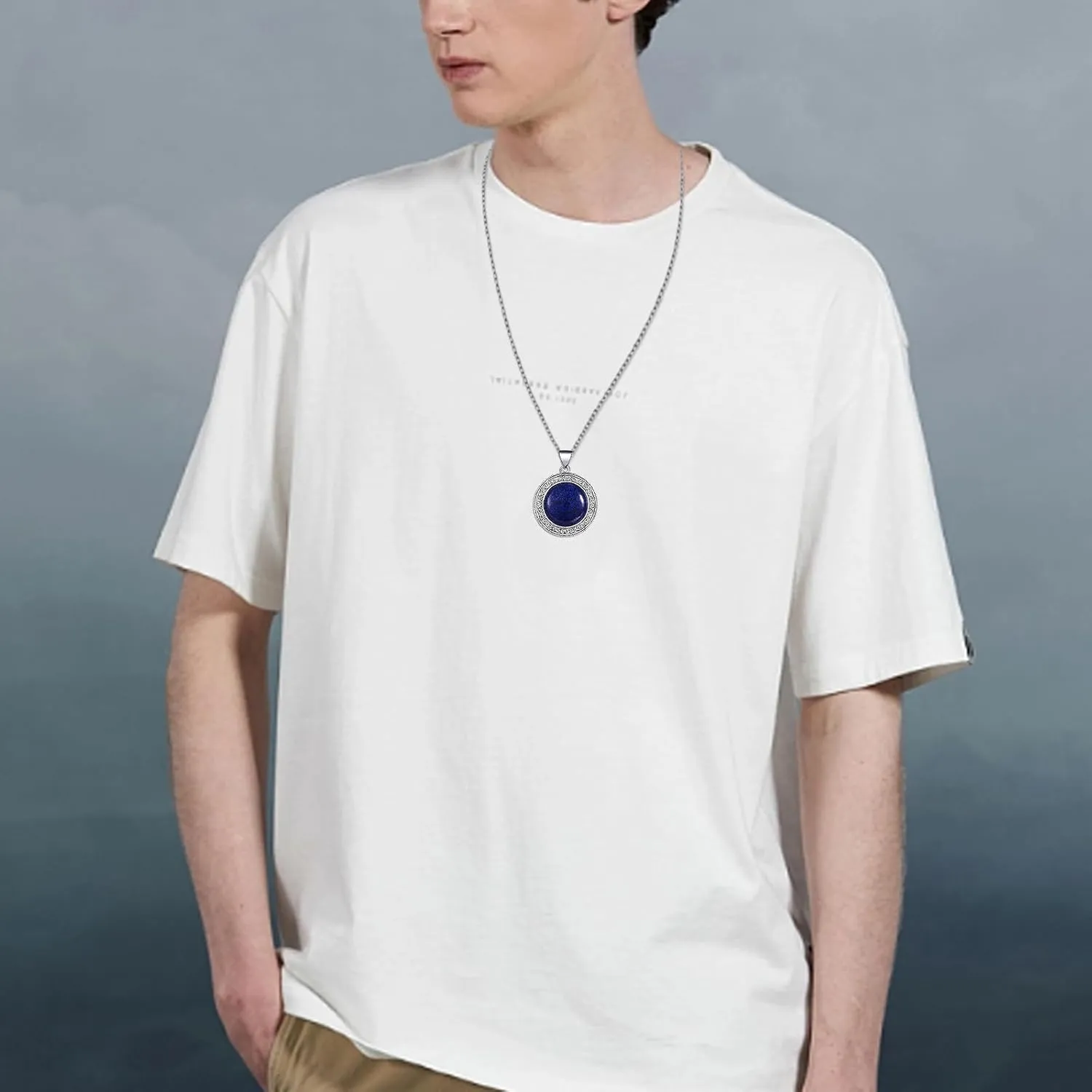 Round Gemstone Necklace Stainless Steel Round Pendant Healing Energy Crystals Semi-Precious Stones Jewelry Christmas Gift for Women Men