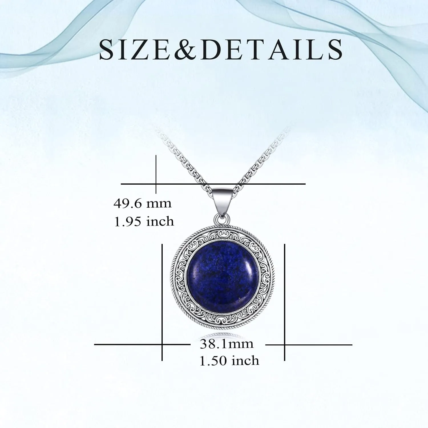 Round Gemstone Necklace Stainless Steel Round Pendant Healing Energy Crystals Semi-Precious Stones Jewelry Christmas Gift for Women Men