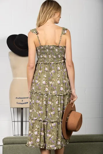 Sage Floral Midi Dress