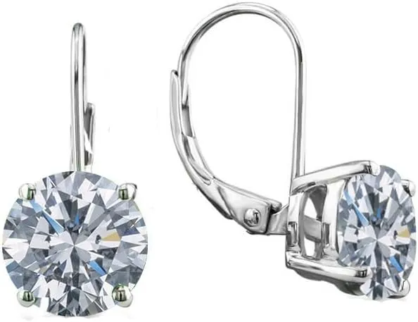 Savlano Rhodium Plated 7MM Solitaire Cubic Zirconia Leverback Round Cut Drop Earrings  Dangle Earrings for Women Comes with Savlano Gift Box